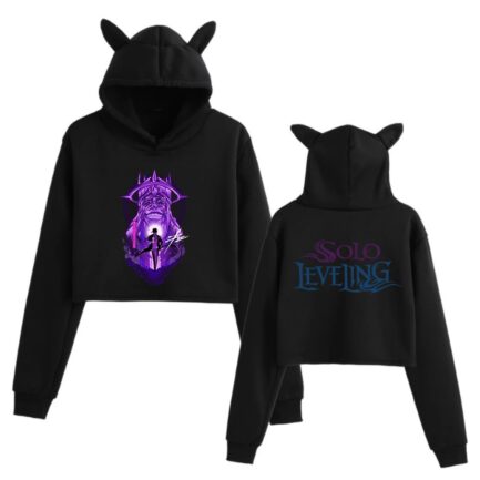 Solo Leveling Cute Crop Top Hoodie for Women Black