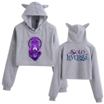 Solo Leveling Cute Crop Top Hoodie for Women Gray