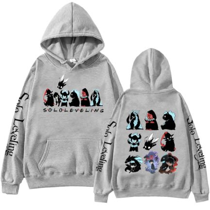 Solo Leveling Cute Shadow Army Hoodie Gray