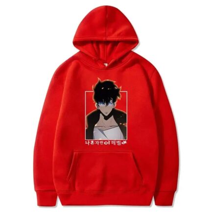 Solo Leveling Sung Jinwoo Anime Hoodie Red