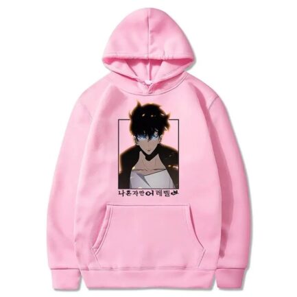 Solo Leveling Sung Jinwoo Anime Hoodie Pink