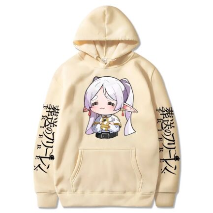 Frieren Chibi Anime Hoodie Khaki