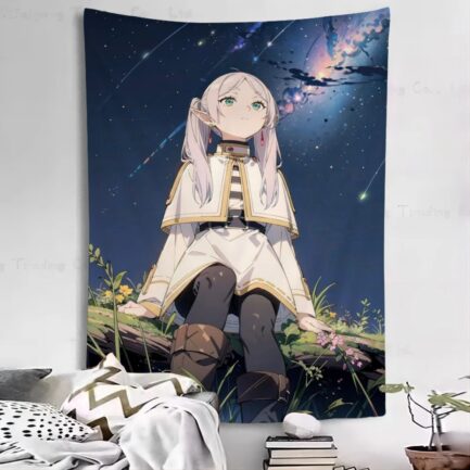 Frieren Moonlit Sky Tapestry