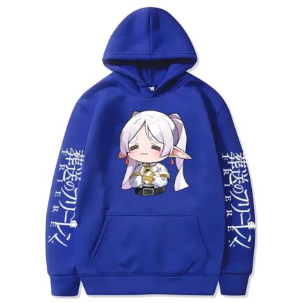 Frieren Chibi Anime Hoodie Blue