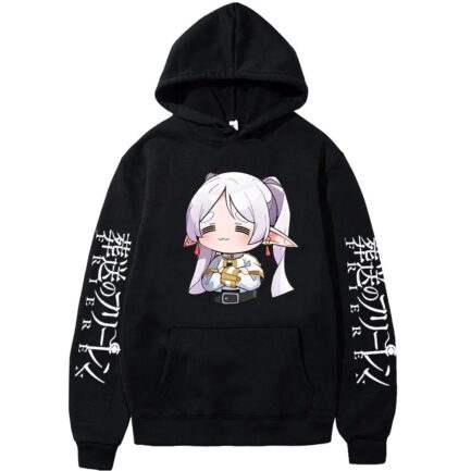 Frieren Chibi Anime Hoodie Black