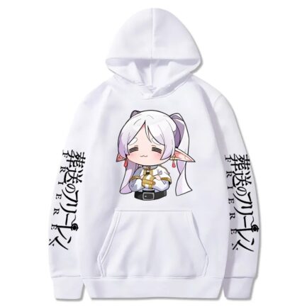 Frieren Chibi Anime Hoodie White