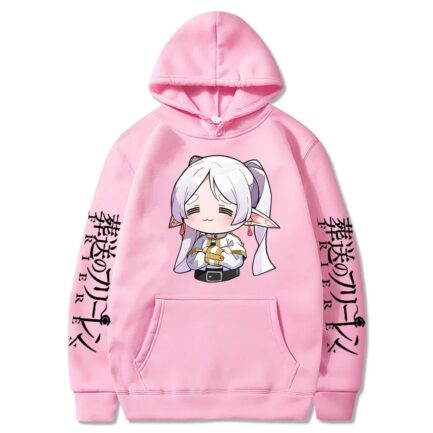 Frieren Chibi Anime Hoodie Pink